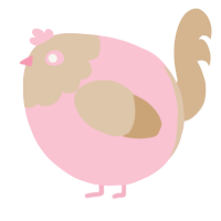 A rose and beige chicken with a head pattern