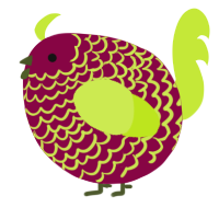 A maroon and lime chicken with a lace pattern