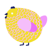 A yellow and lavender chicken with a lace pattern