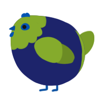 A navy and chartreuse chicken with a head pattern