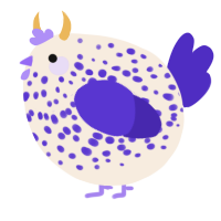 A cream and indigo chicken with a speckle pattern