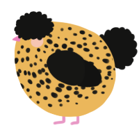 A honey and black chicken with a speckle pattern