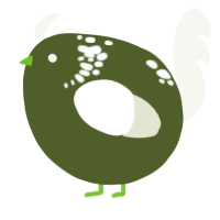 A olive and white chicken with a neck-speckle pattern