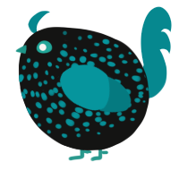 A black and teal chicken with a speckle pattern