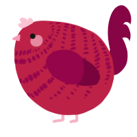 A crimson and maroon chicken with a bar pattern