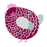 A maroon and silver chicken with a lace pattern