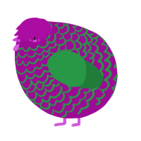 A plum and viridian chicken with a lace pattern