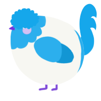 A white and sky chicken with a head pattern