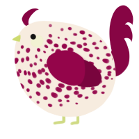 A cream and maroon chicken with a speckle pattern