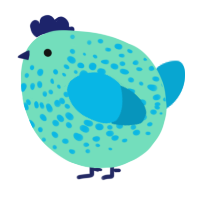 A mint and cerulean chicken with a speckle pattern