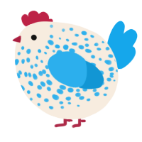 A cream and sky chicken with a speckle pattern