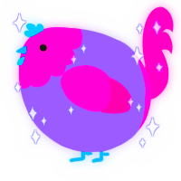 A lilac and fuchsia chicken with a head pattern