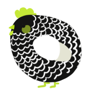 A black and white chicken with a lace pattern