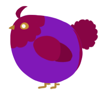 A violet and maroon chicken with a head pattern