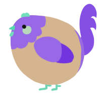 A beige and blurple chicken with a head pattern