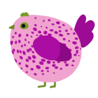 A pink and plum chicken with a speckle pattern