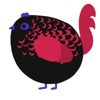 A black and crimson chicken with a half-lace pattern
