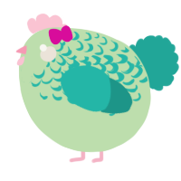 A gluppy and turquoise chicken with a half-lace pattern