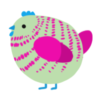 A gluppy and fuchsia chicken with a bar pattern