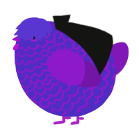 A indigo and violet chicken with a lace pattern
