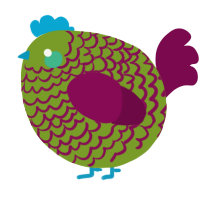 A chartreuse and wine chicken with a lace pattern