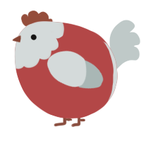 A red and silver chicken with a head pattern