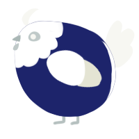 A navy and white chicken with a head pattern