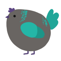 A grey and turquoise chicken with a neck-band pattern