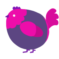 A overcast and fuchsia chicken with a head pattern