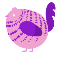 A pink and violet chicken with a bar pattern