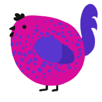 A fuchsia and indigo chicken with a speckle pattern