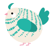 A cream and turquoise chicken with a bar pattern