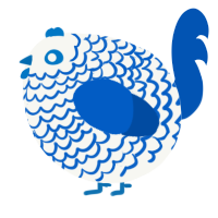 A white and ultramarine chicken with a lace pattern