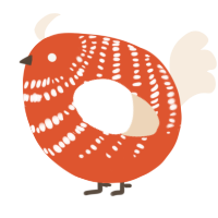 A vermilion and cream chicken with a bar pattern