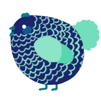 A navy and mint chicken with a lace pattern