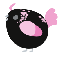 A black and pink chicken with a neck-speckle pattern