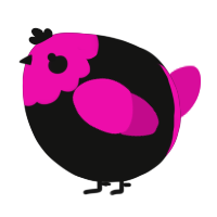 A black and fuchsia chicken with a head pattern