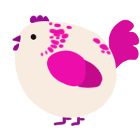 A cream and fuchsia chicken with a neck-speckle pattern