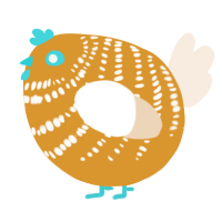 A orange and cream chicken with a bar pattern