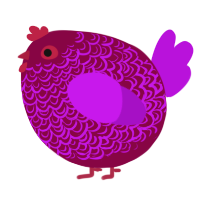 A maroon and amethyst chicken with a double-lace pattern