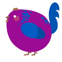 A plum and ultramarine chicken with a neck-speckle pattern