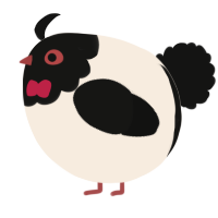 A cream and black chicken with a head pattern