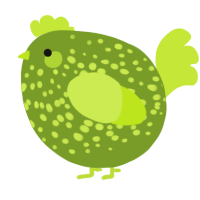 A chartreuse and lime chicken with a speckle pattern