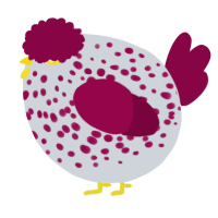 A mist and maroon chicken with a speckle pattern