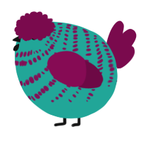 A turquoise and wine chicken with a bar pattern