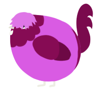 A orchid and wine chicken with a head pattern