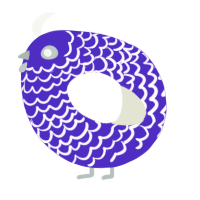 A indigo and white chicken with a lace pattern