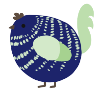 A navy and gluppy chicken with a bar pattern