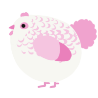 A white and pink chicken with a half-lace pattern
