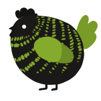 A sable and chartreuse chicken with a bar pattern